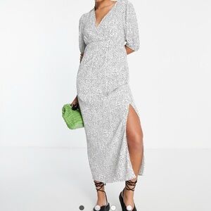 & Other Stories women’s Black and White side slit puff sleeves Midi Dress size 8